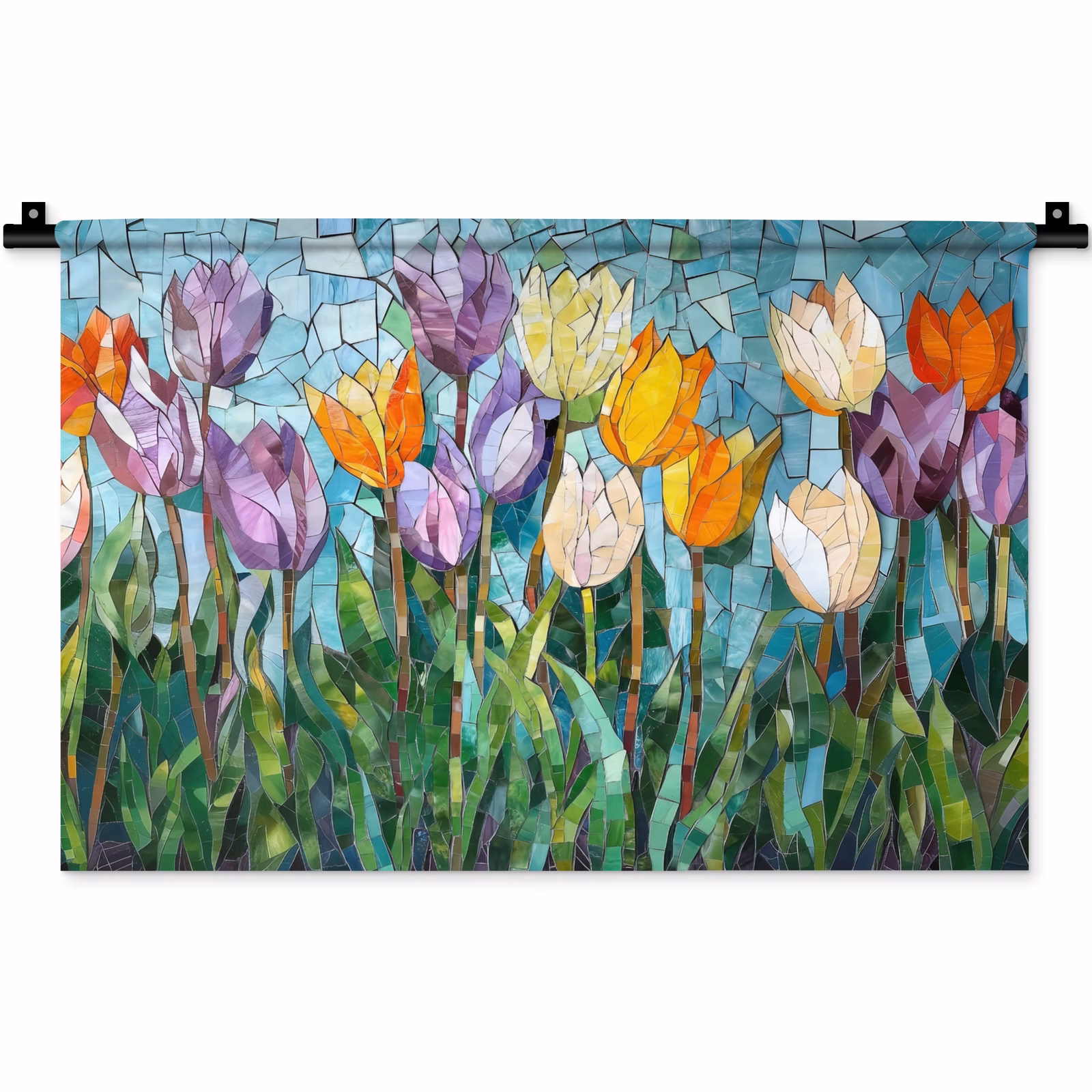 Wandkleed - Mozaïek - Veld - Tulpen - Kleurrijk — 1