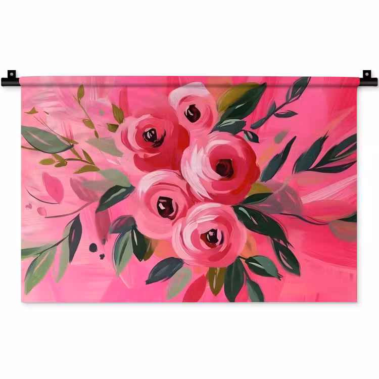 Wandkleed - Bloemen - Verf - Roze — 1