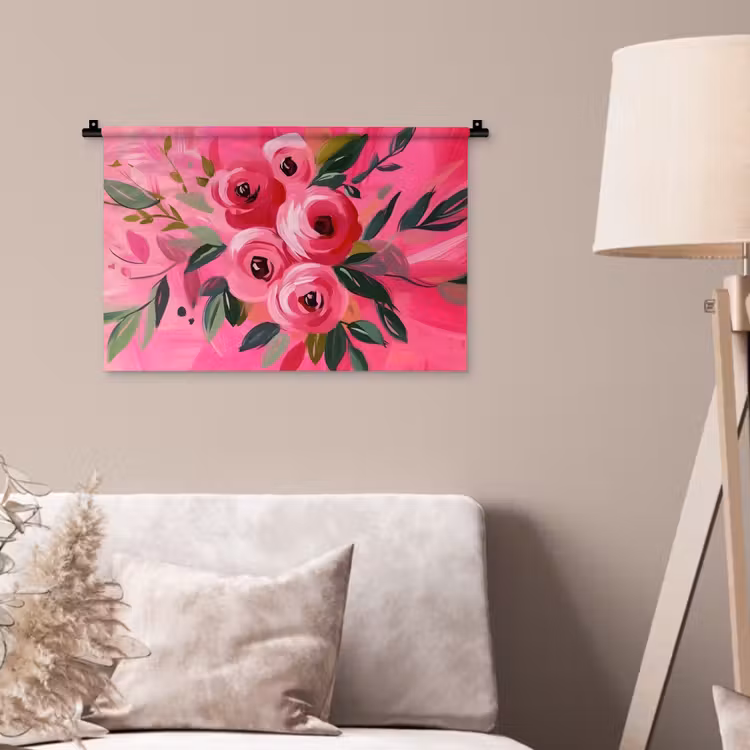 Wandkleed - Bloemen - Verf - Roze — 2