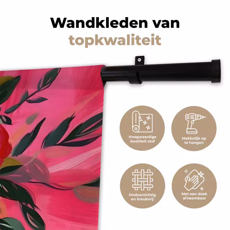 Wandkleed - Bloemen - Verf - Roze — 3