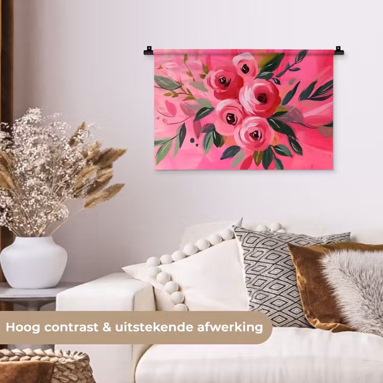 Wandkleed - Bloemen - Verf - Roze — 4