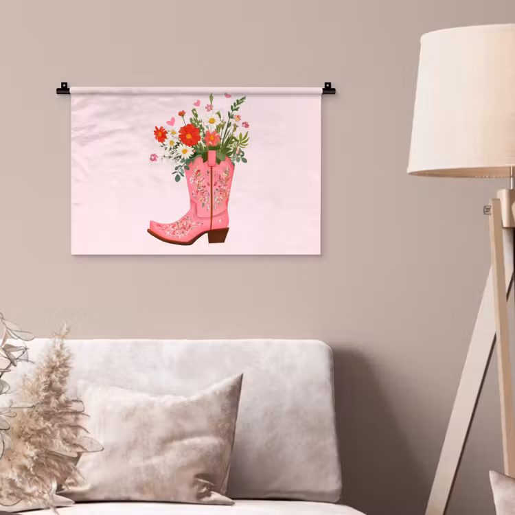 Wandkleed - Cowboylaarzen - Roze - Boeket - Bloemen — 2