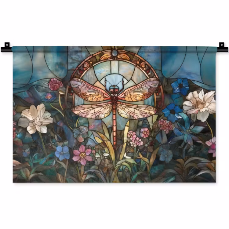 Wandkleed - Libelle - Mozaïek - Bloemen - Kleurrijk — 1