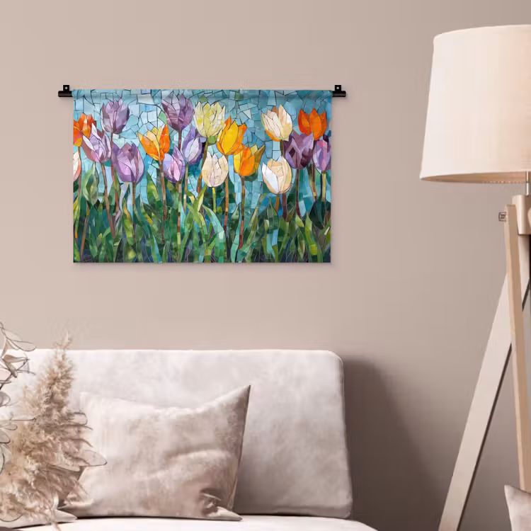 Wandkleed - Mozaïek - Veld - Tulpen - Kleurrijk — 2