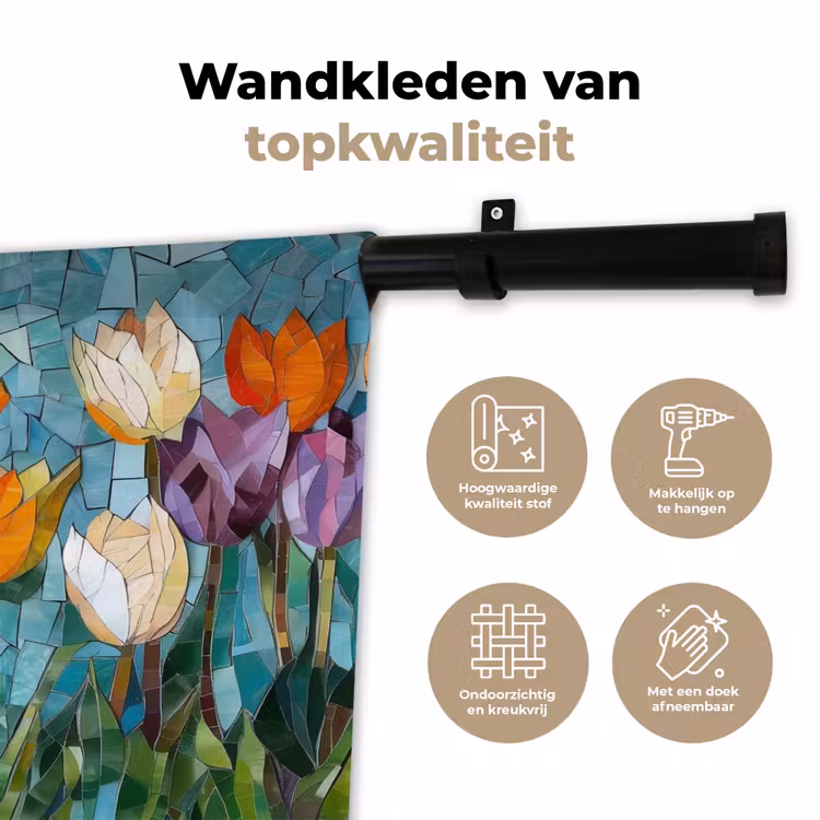 Wandkleed - Mozaïek - Veld - Tulpen - Kleurrijk — 3