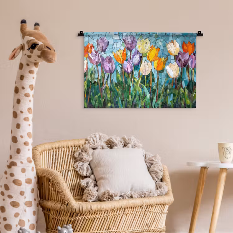 Wandkleed - Mozaïek - Veld - Tulpen - Kleurrijk — 5