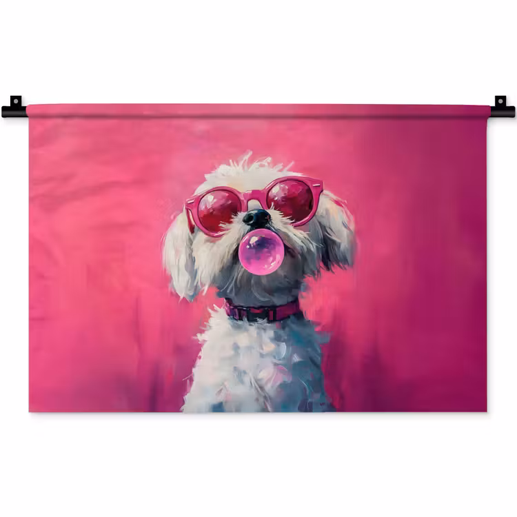 Wandkleed - Pink - Hond - Bubbel — 1
