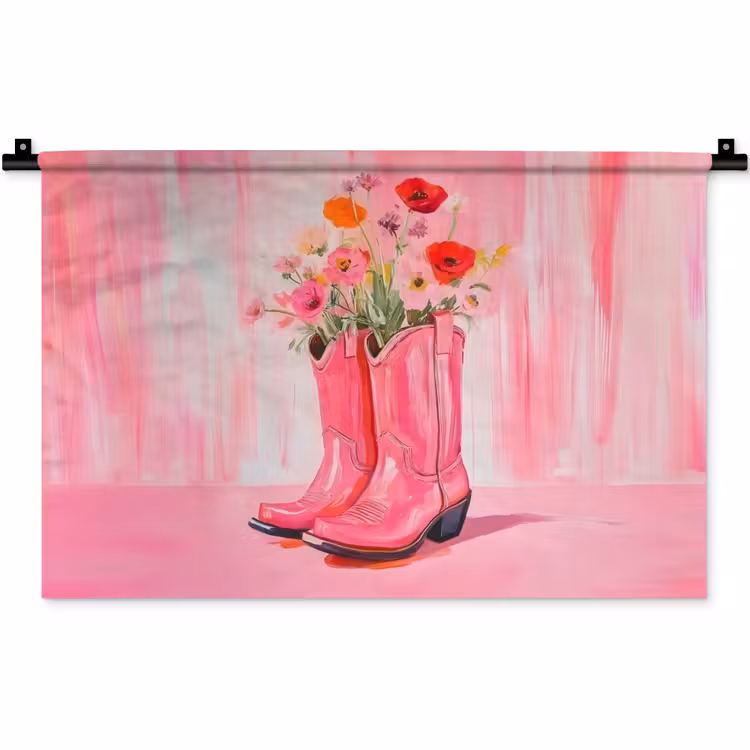 Wandkleed - Roze - Bloemen - Cowboy — 1