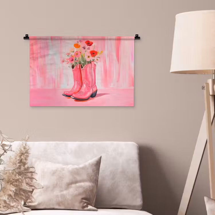 Wandkleed - Roze - Bloemen - Cowboy — 2
