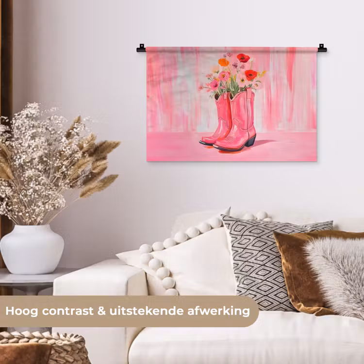 Wandkleed - Roze - Bloemen - Cowboy — 4