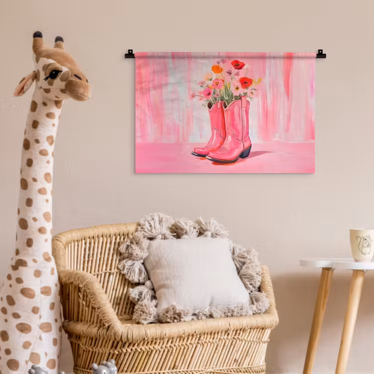 Wandkleed - Roze - Bloemen - Cowboy — 5
