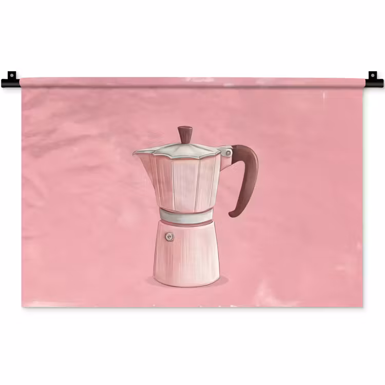 Wandkleed - Roze - Mokkapot - Illustratie - Koffie — 1