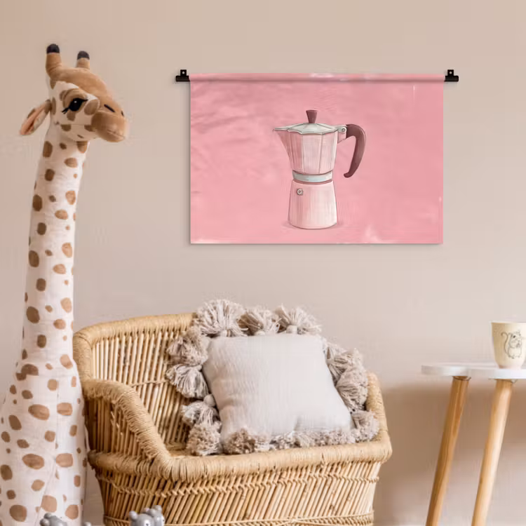 Wandkleed - Roze - Mokkapot - Illustratie - Koffie — 5