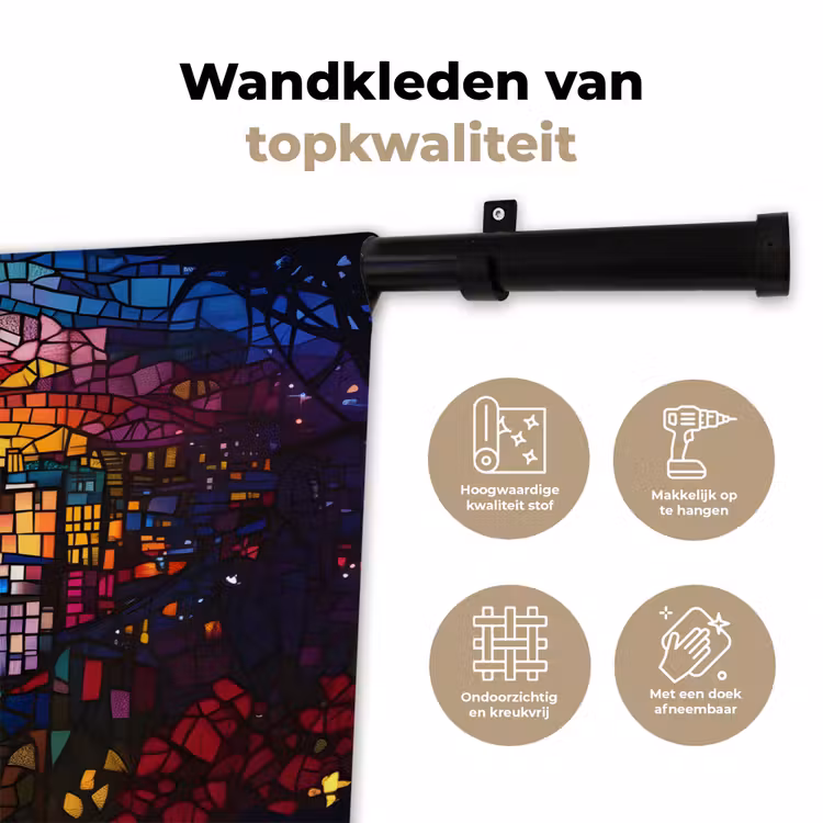 Wandkleed - Stad - Maan - Mozaïek - Kleurrijk — 3