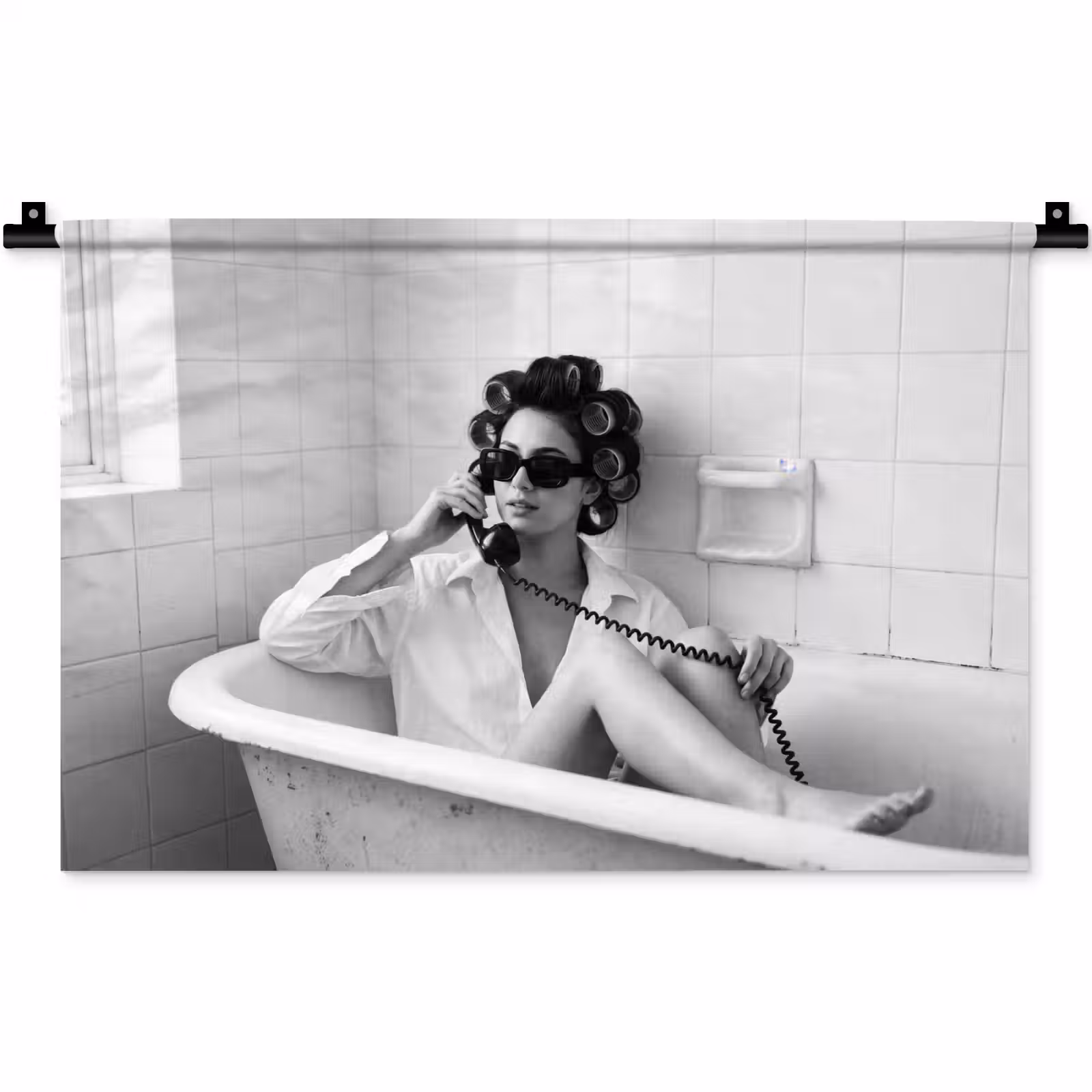 Wandkleed - Bad - Vrouw - Zwart - Wit — 1