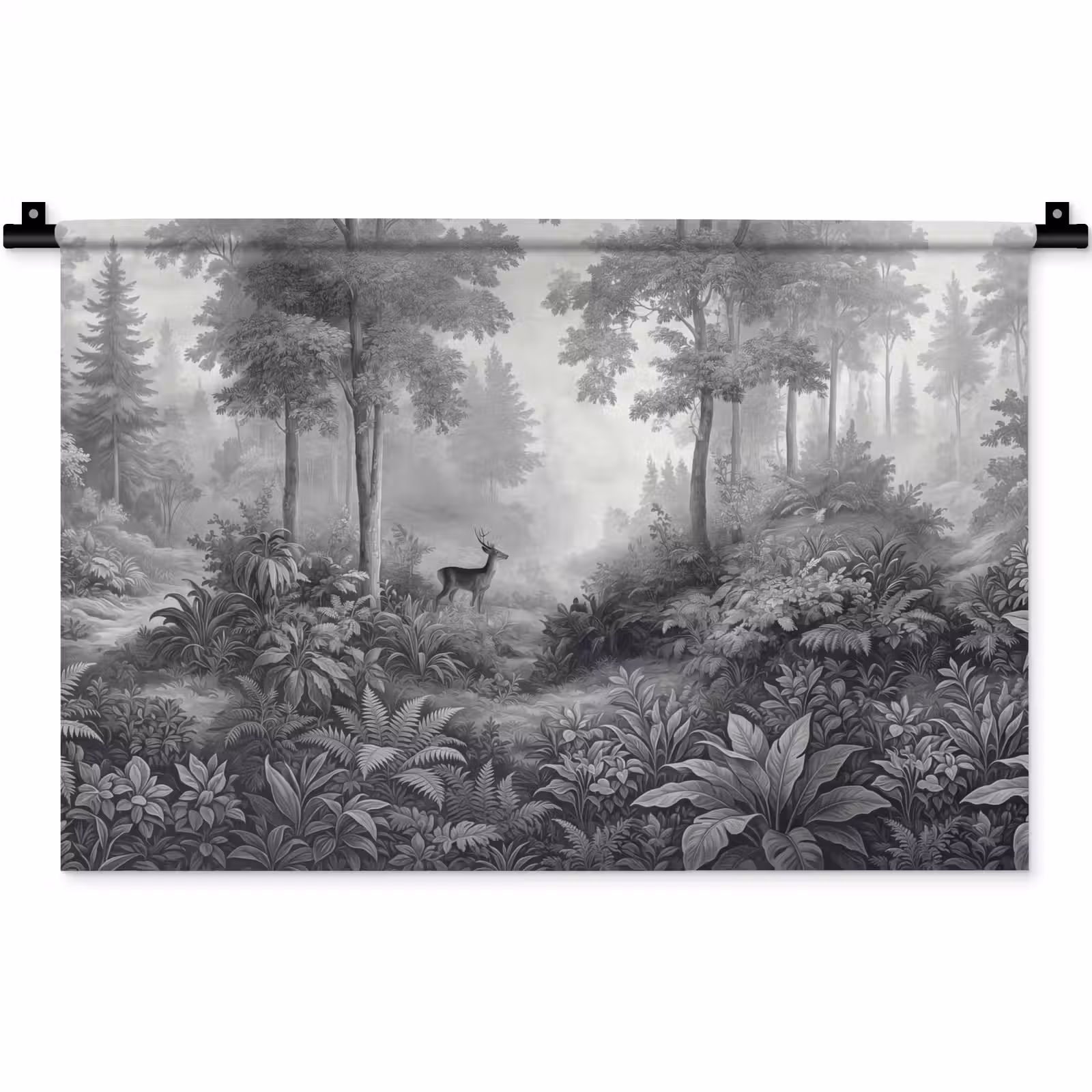 Wandkleed - Bos - Hert - Zwart - Wit — 1