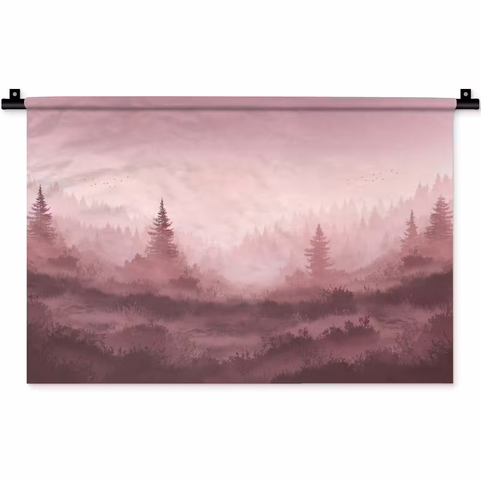Wandkleed - Landschap - Mistig - Roze — 1