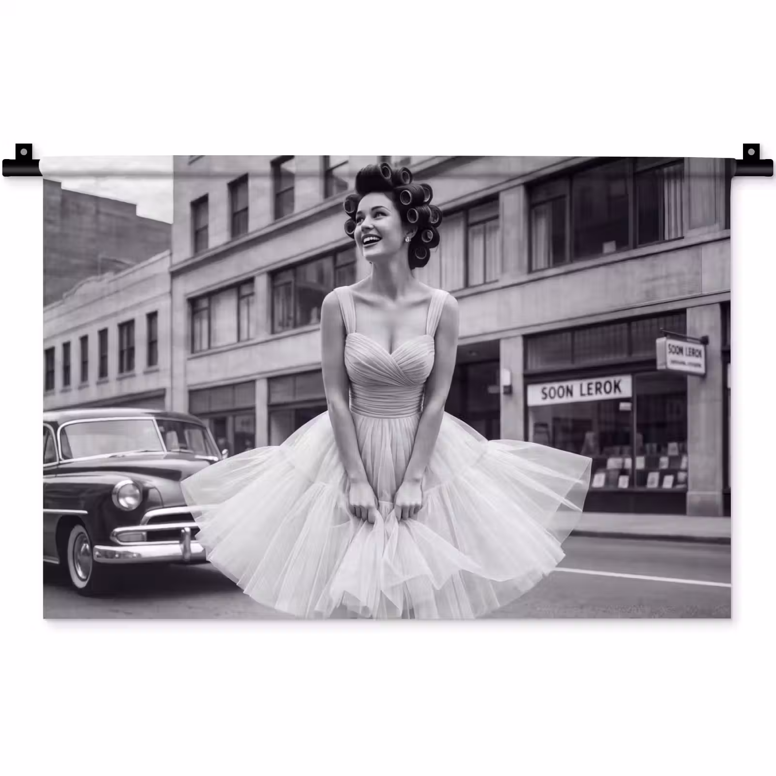 Wandkleed - Retro - Vrouw - Zwart - Wit — 1