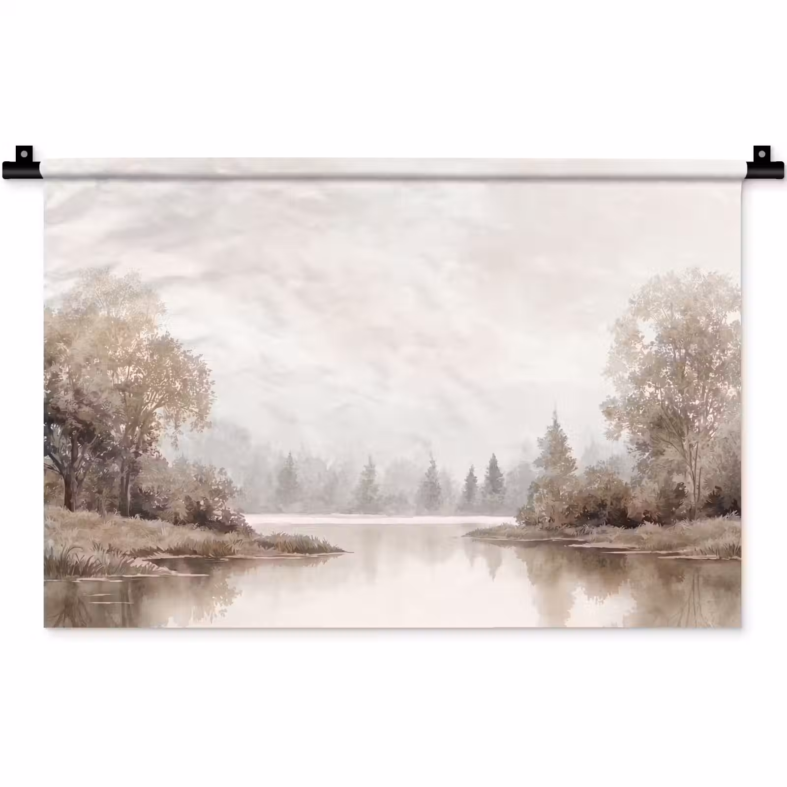 Wandkleed - Rivierlandschap - Minimalistisch - Aardetinten — 1