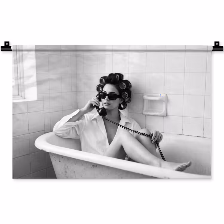 Wandkleed - Bad - Vrouw - Zwart - Wit — 1