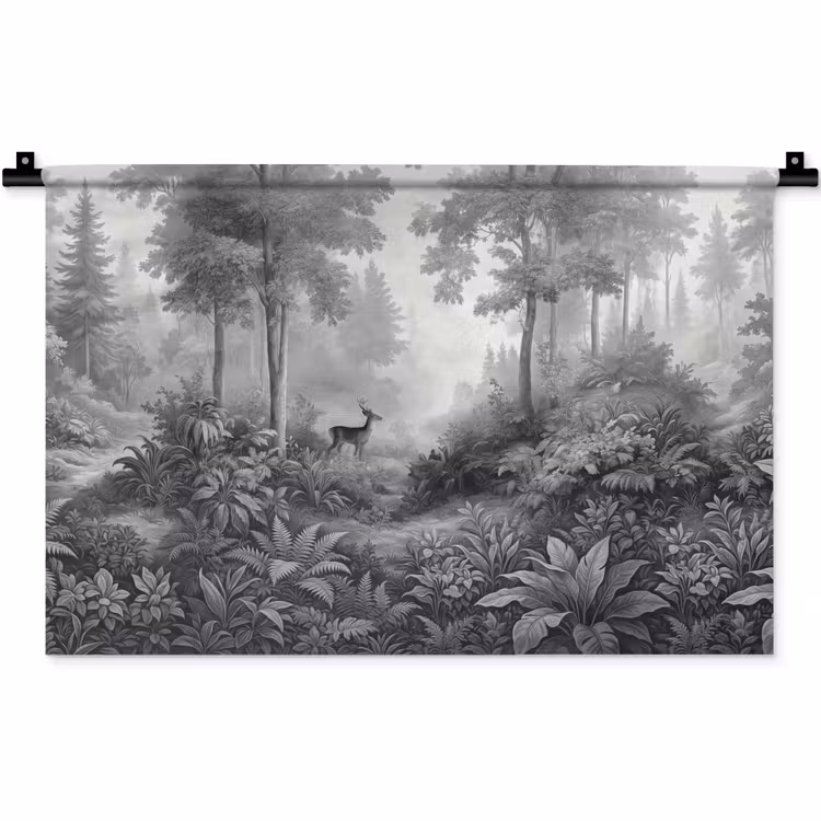 Wandkleed - Bos - Hert - Zwart - Wit — 1