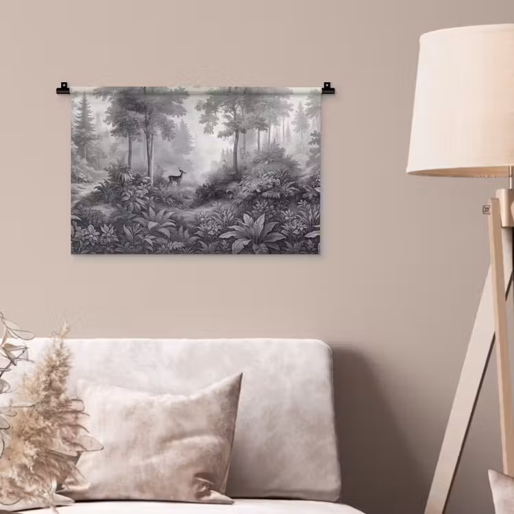 Wandkleed - Bos - Hert - Zwart - Wit — 2