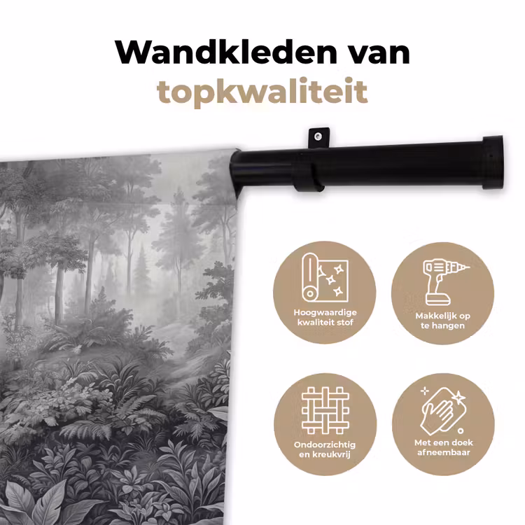 Wandkleed - Bos - Hert - Zwart - Wit — 3