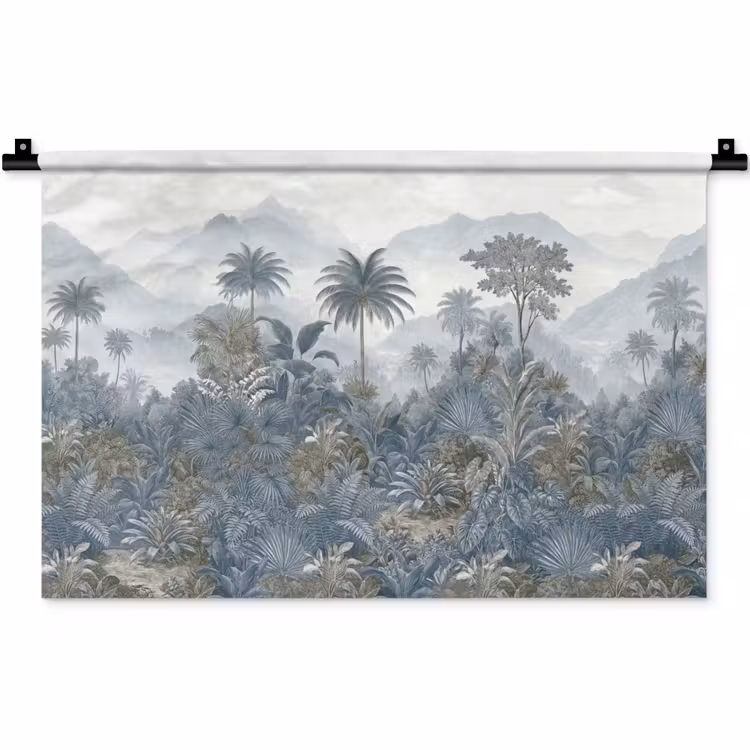 Wandkleed - Jungle - Landschap - Blauw — 1