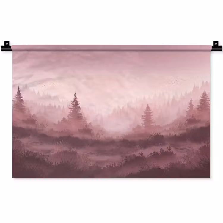 Wandkleed - Landschap - Mistig - Roze — 1