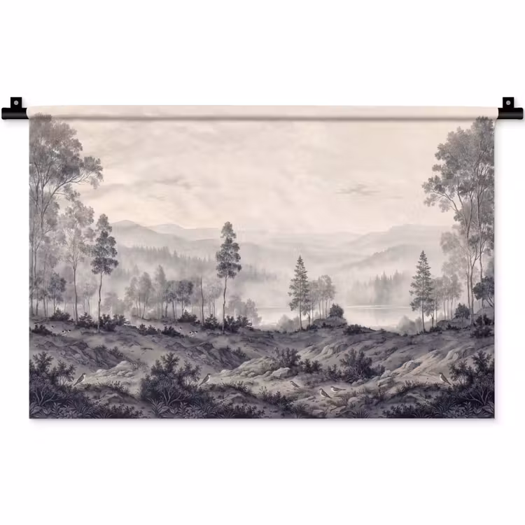 Wandkleed - Mistig - Berglandschap - Illustratie — 1