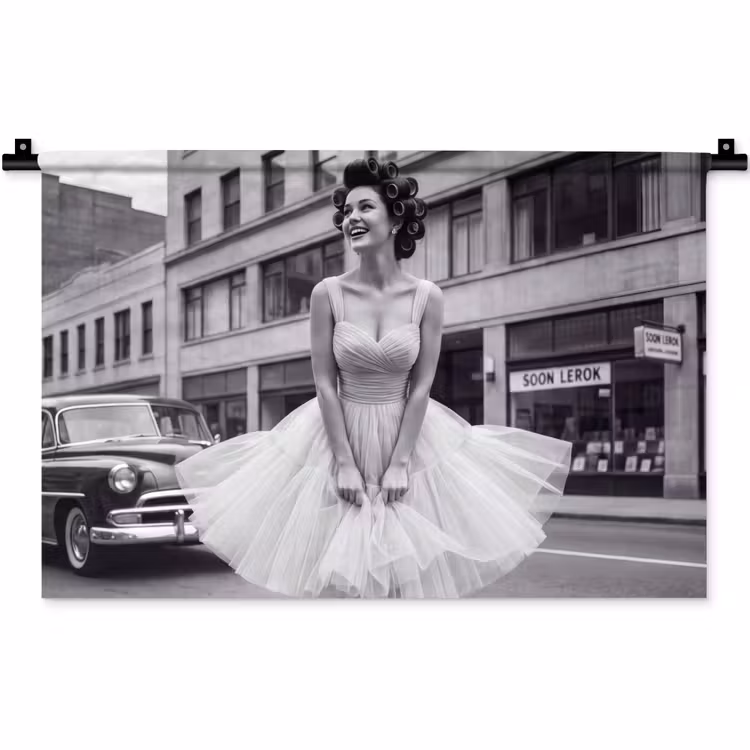Wandkleed - Retro - Vrouw - Zwart - Wit — 1