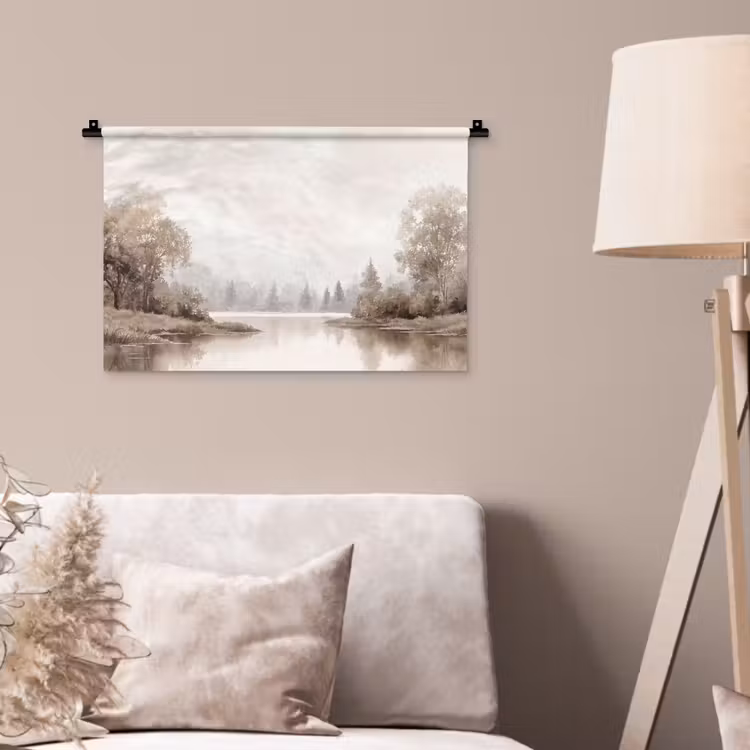 Wandkleed - Rivierlandschap - Minimalistisch - Aardetinten — 2