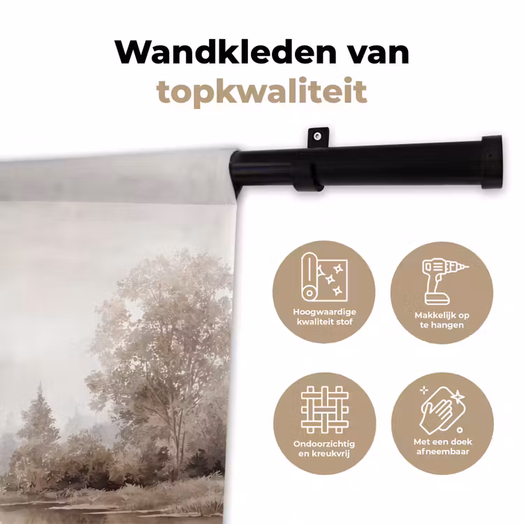 Wandkleed - Rivierlandschap - Minimalistisch - Aardetinten — 3