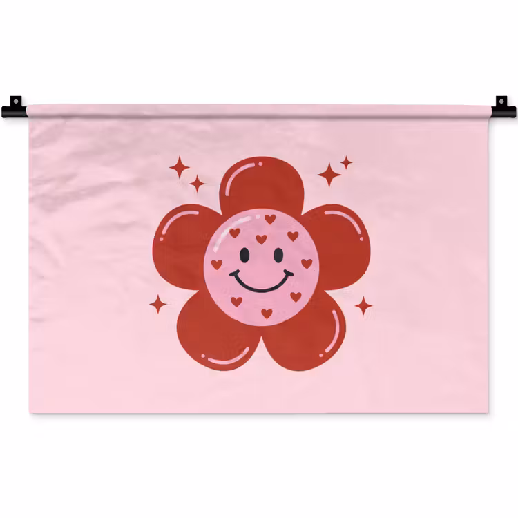 Wandkleed - Bloem - Roze - Hartjes — 1