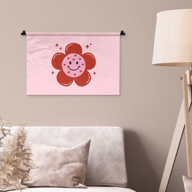Wandkleed - Bloem - Roze - Hartjes — 2