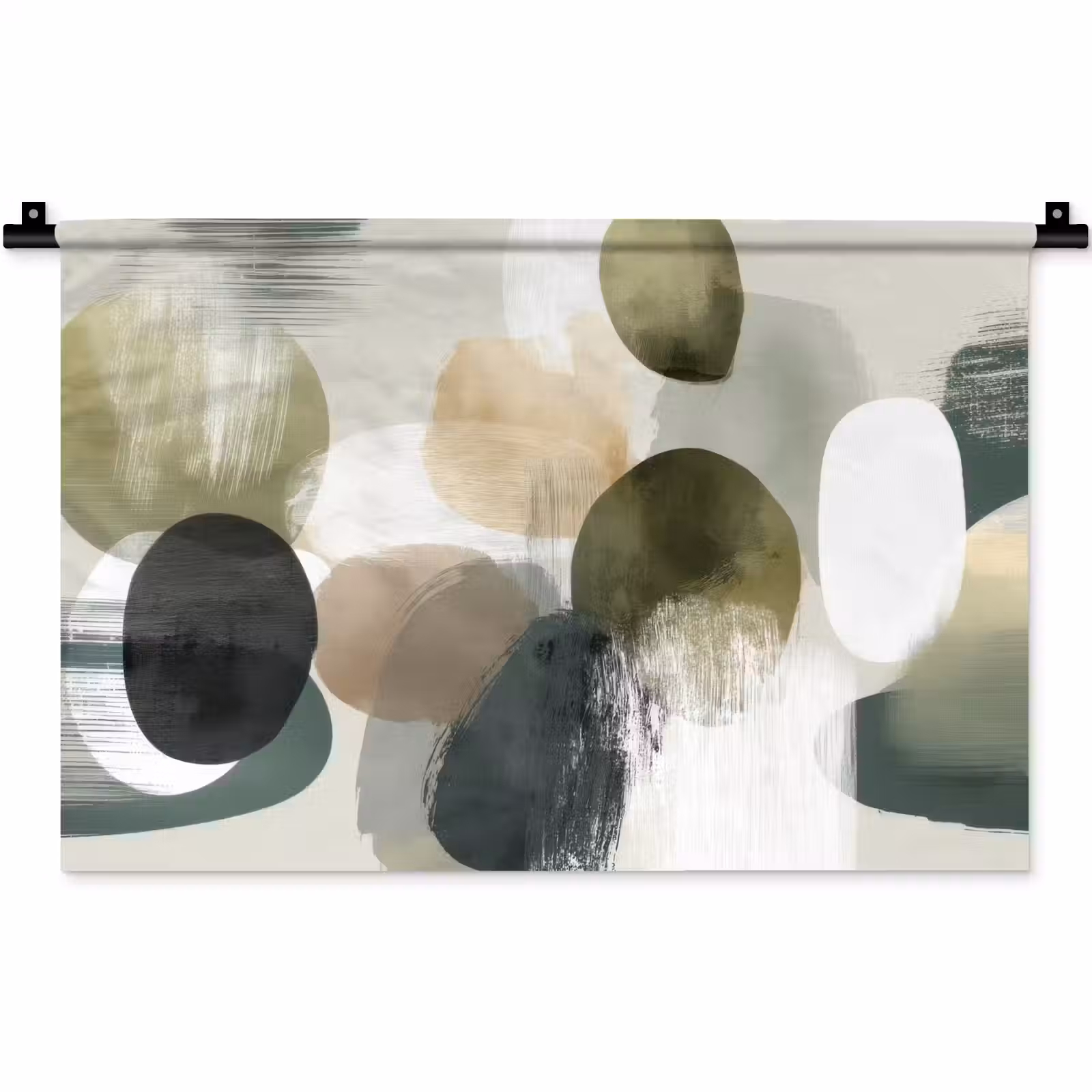 Wandkleed - Minimalistisch - Cirkels - Penseelstreken - Beige — 1
