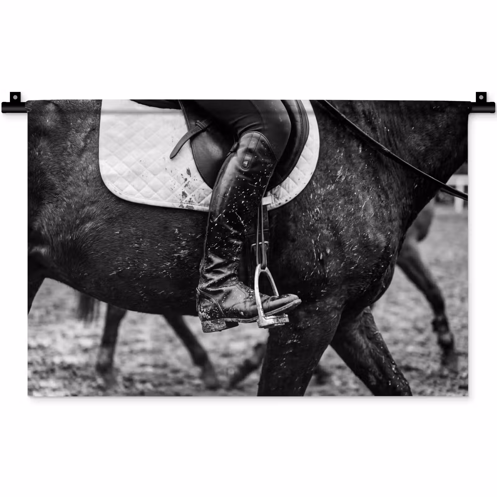 Wandkleed - Paard - Sport - Zwart - Wit — 1