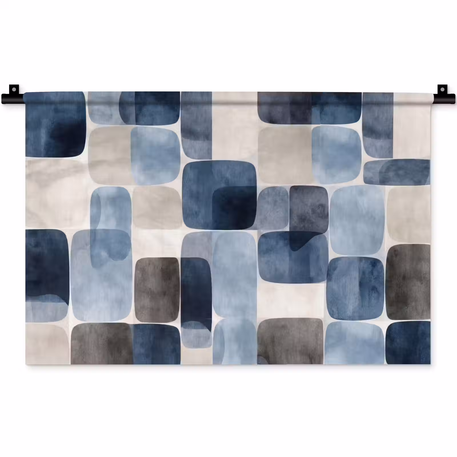 Wandkleed - Patroon - Blauw - Vierkanten — 1