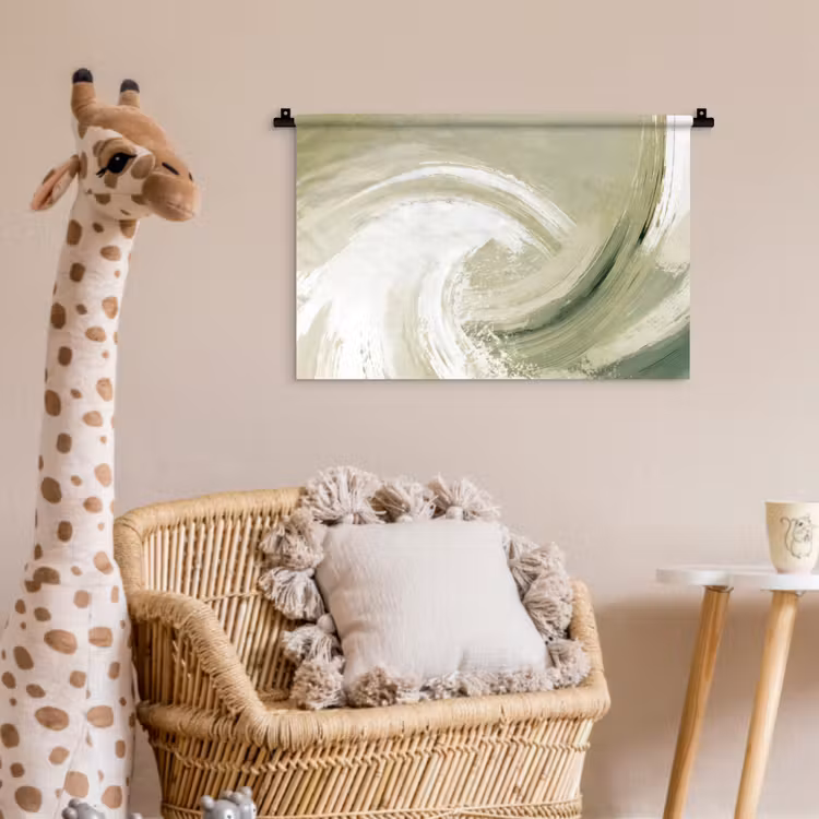 Wandkleed - Abstract - Penseelstreken - Golven - Groen — 5