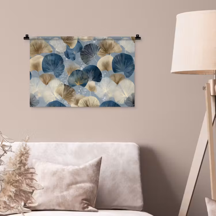 Wandkleed - Bladeren - Abstract - Goud - Blauw — 2