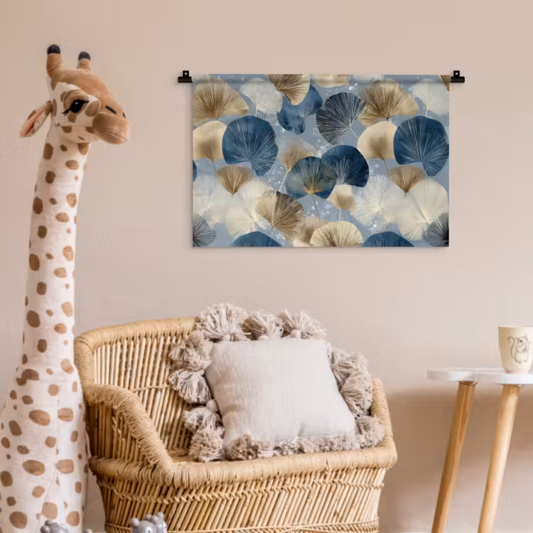 Wandkleed - Bladeren - Abstract - Goud - Blauw — 5