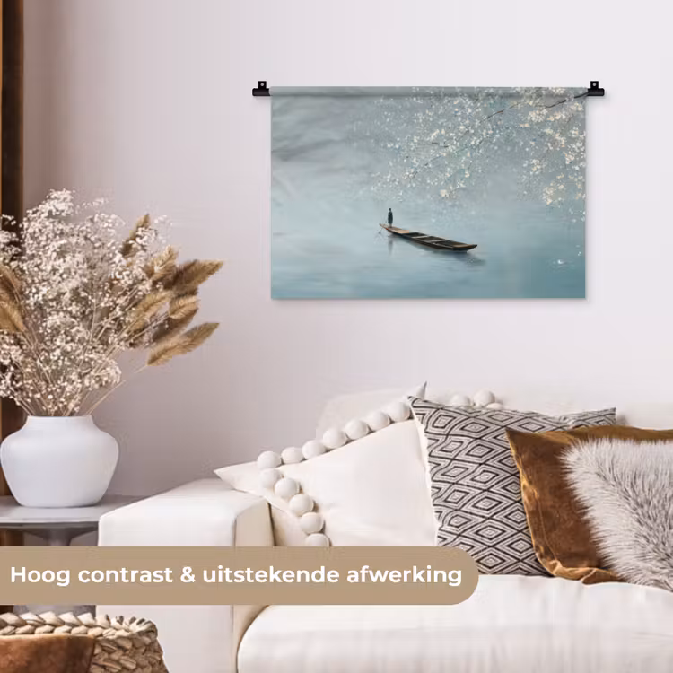 Wandkleed - Bloesems - Minimalistisch - Wateroppervlak - Boot — 4