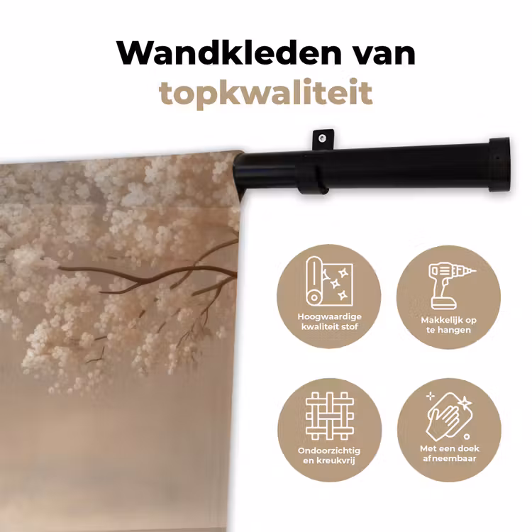 Wandkleed - Bloesems - Wit - Boot - Minimalistisch — 3