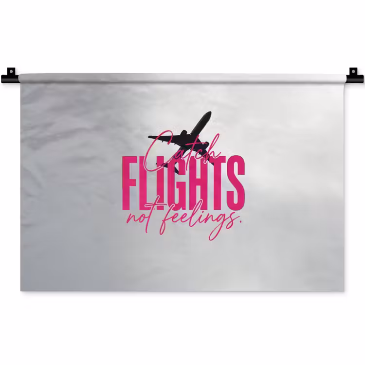 Wandkleed - Catch flights not feelings - Vliegtuig - Roze — 1