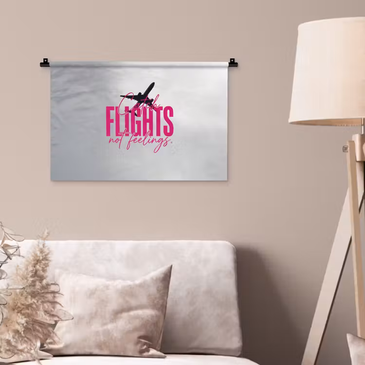 Wandkleed - Catch flights not feelings - Vliegtuig - Roze — 2