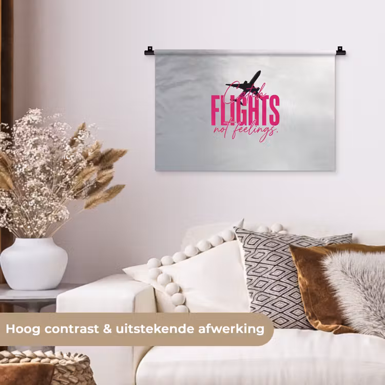 Wandkleed - Catch flights not feelings - Vliegtuig - Roze — 4