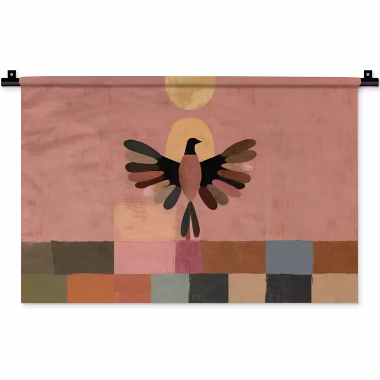 Wandkleed - Illustratie - Vogel - Vlakken - Kleurrijk — 1