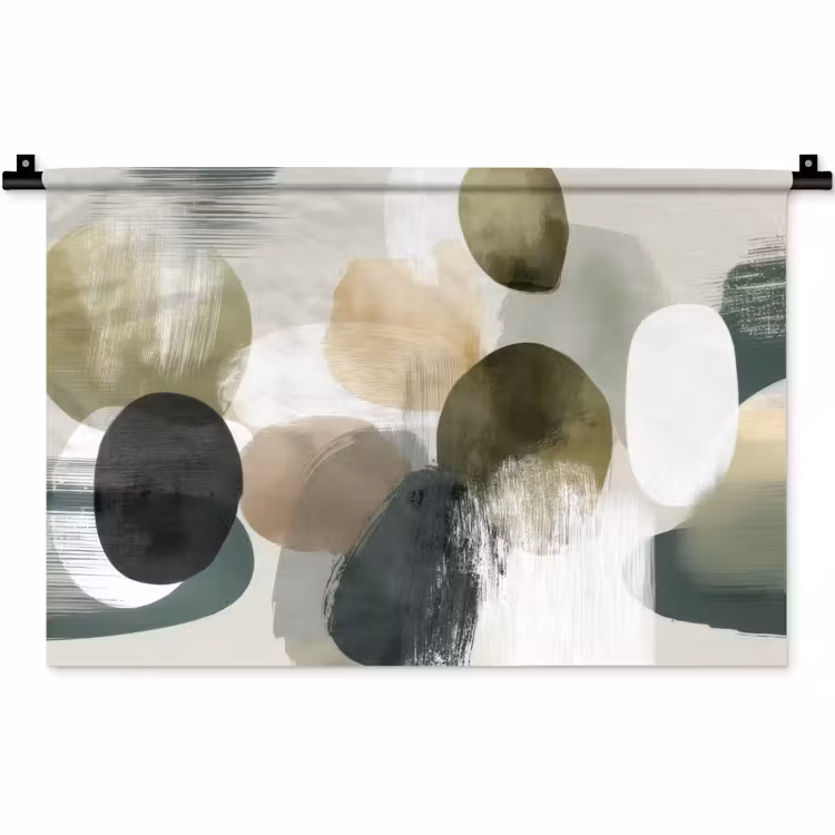 Wandkleed - Minimalistisch - Cirkels - Penseelstreken - Beige — 1