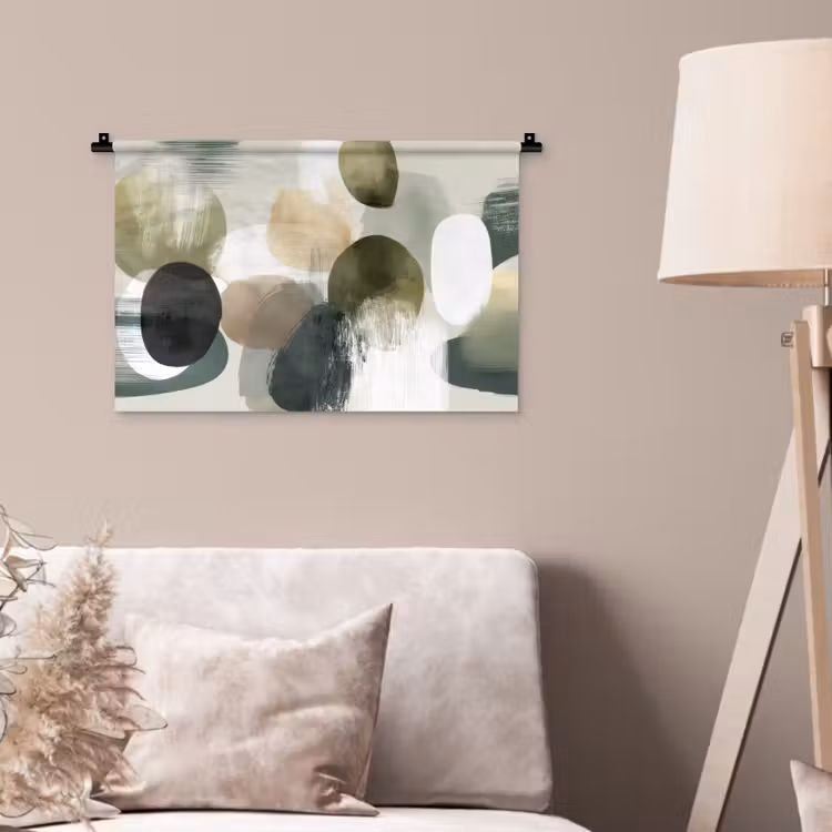 Wandkleed - Minimalistisch - Cirkels - Penseelstreken - Beige — 2