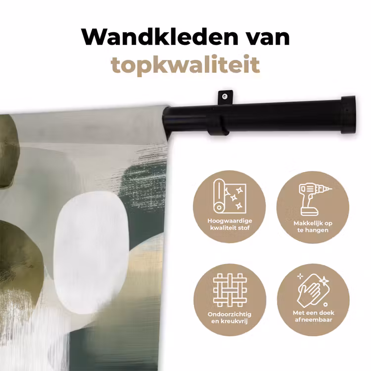 Wandkleed - Minimalistisch - Cirkels - Penseelstreken - Beige — 3